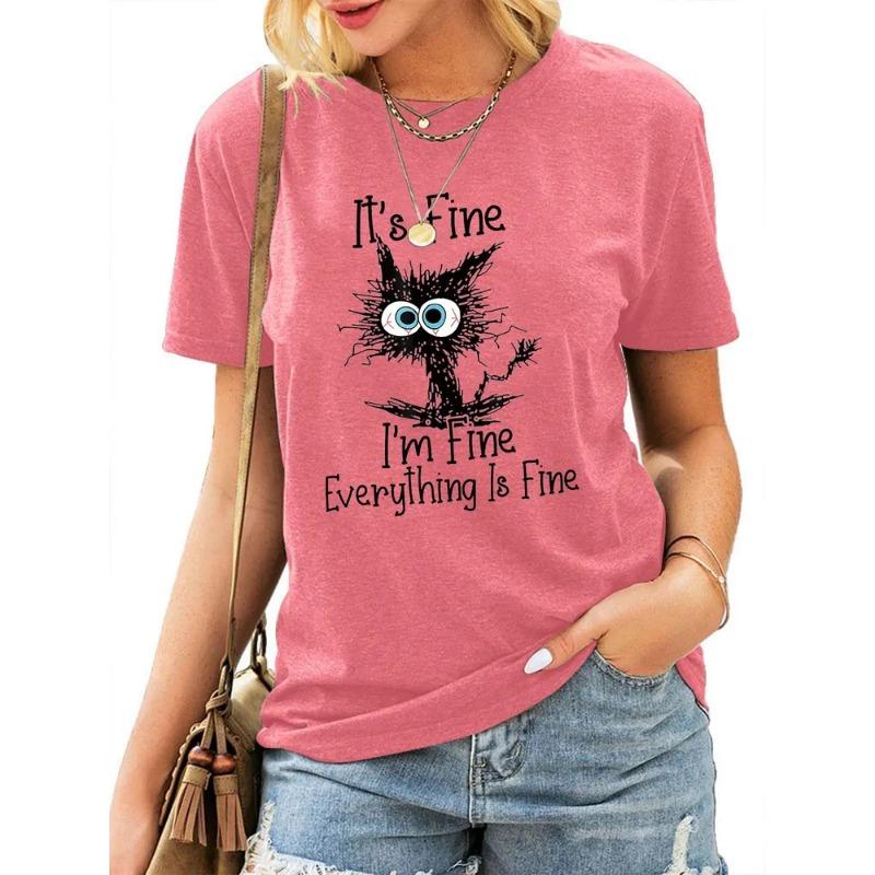 

Летний топ с круглым вырезом и принтом 3D Cat, модные повседневные женские футболки с короткими рукавами XS