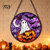 Waterproof Outdoor Branch Decoration Retro Halloween Pendant, Ghost/Bat/Spider Web/Pumpkin Head Print, Dark Theme Holiday Decor Vintage Acrylic