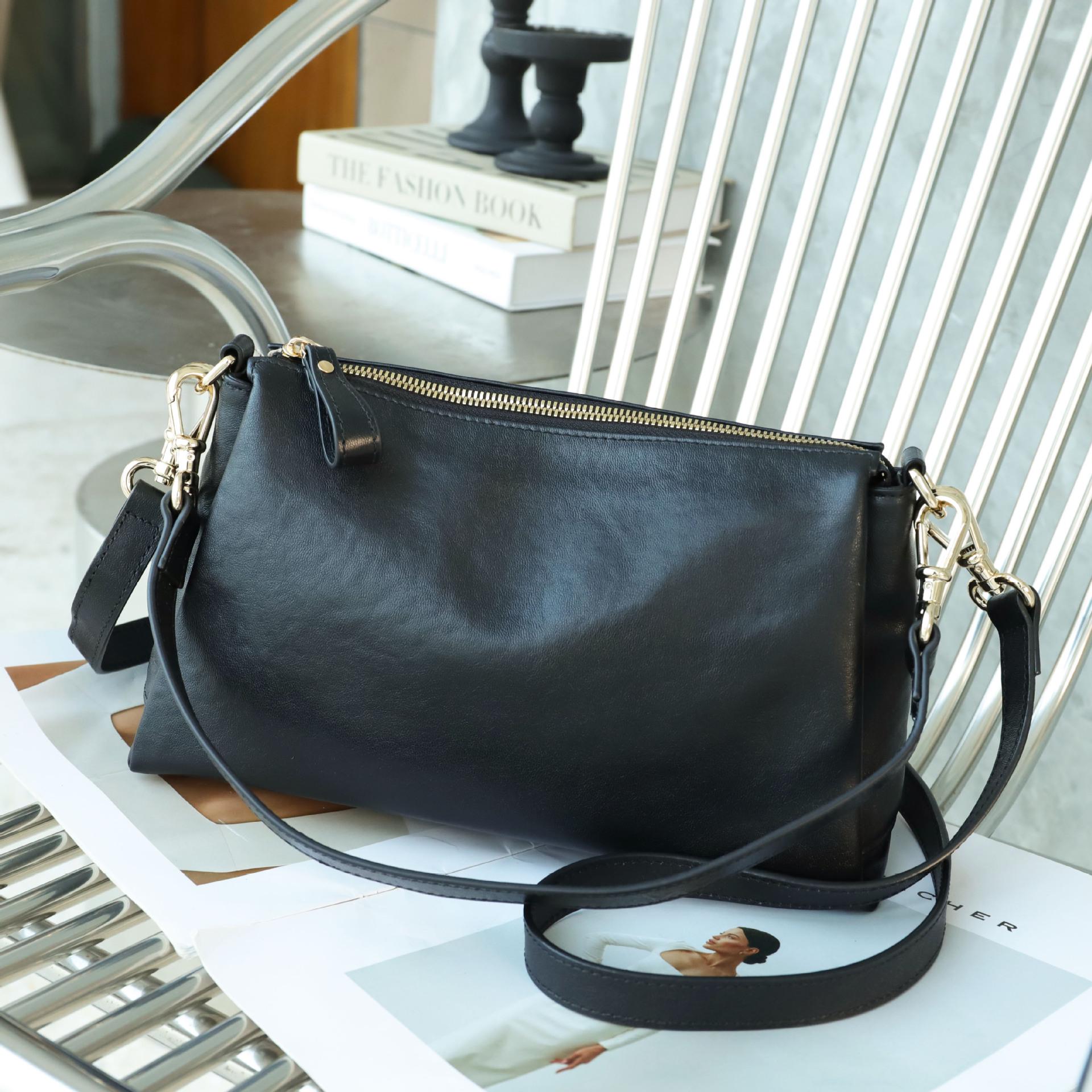 2025 Retro Crossbody: Women s Genuine Leather Cowhide Pillow Bag 27x11x16 CM чёрный