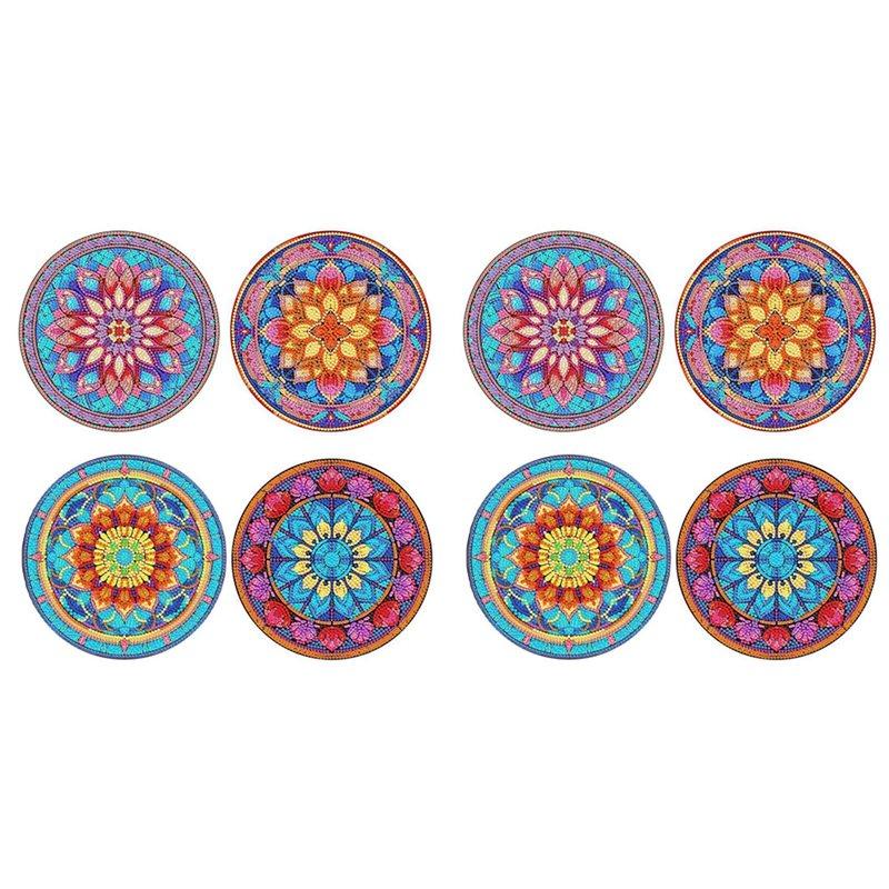 

8Pcs DIY Diamond Art Painting Placemat Round Non-Slip Acrylic Table Mats For Table Decor A