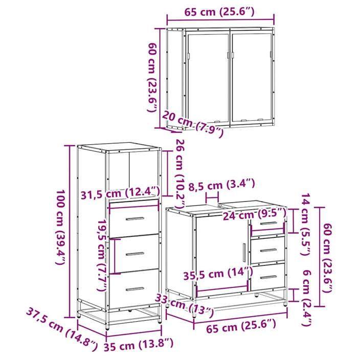 VidaXL Ensemble De Meubles De Salle De Bain 3 Pcs Chêne Sonoma, Armoire De Salle De Bain, Placard De Salle De Bain, Meuble 3301016