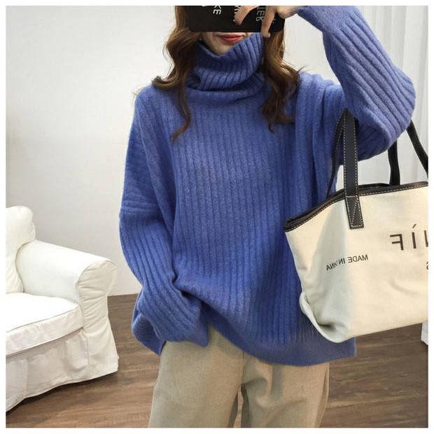 Volný svetr rolák s dlouhým rukávem Dámský pletený svetr na podzim a zimu