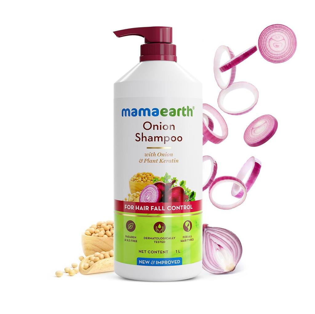 Mamaearth Onion Shampoo For Hair Growth & Fall Control – Sulfate Free With Plant Keratin – 1 Litre For Men & Women