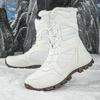 White Mid-Calf Winter Boots with Plush Lining and Lace-Up Closure