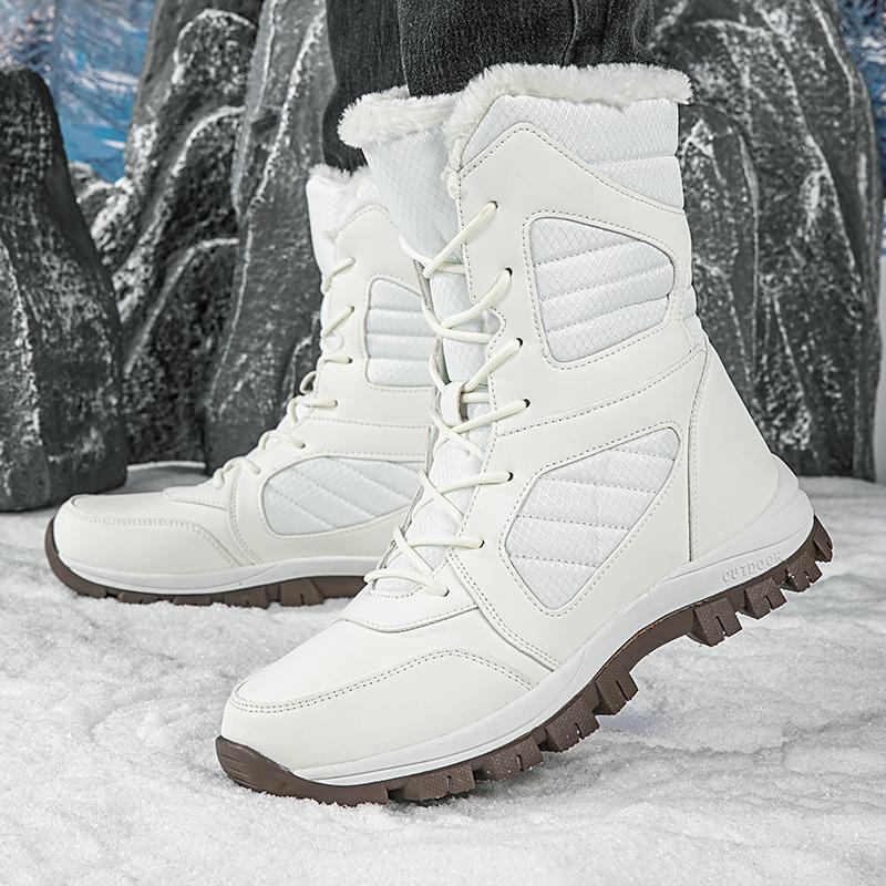 White Mid-Calf Winter Boots with Plush Lining and Lace-Up Closure