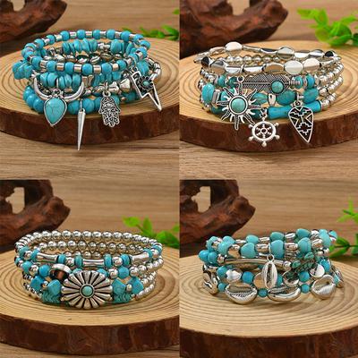 Perlearmbånd til Kvinder Turkis Manchetarmbånd Boho Perlearmbånd Vestlige Armbånd Navajo Perlesmykker Håndlavet Boheme Perle Justerbar Wrap Manchet