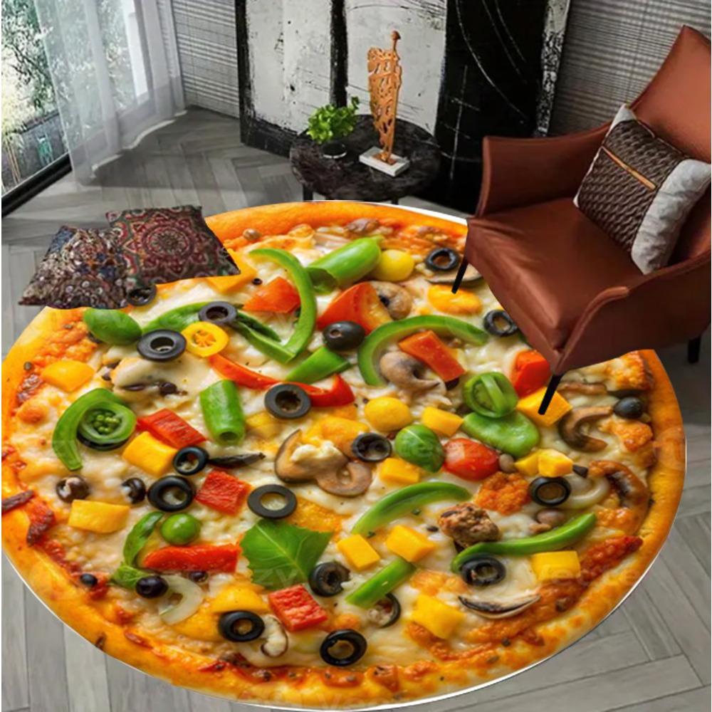 Delicious Pizza Pattern Round Carpet Mat Rug Food Design Home Decoration for Living Room Living Room Decoration Rugs for Bedroom
