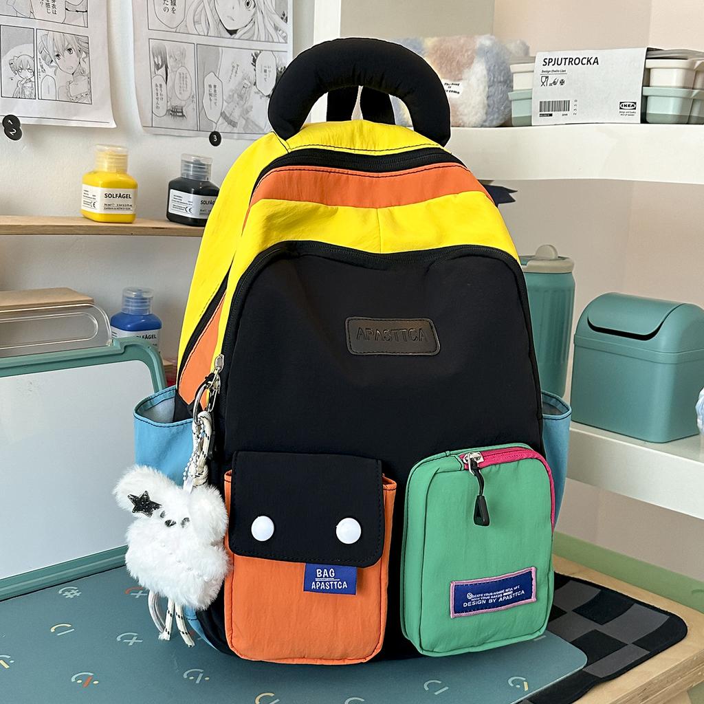 School Bag New Dopamine Backpack for Women, Large Capacity Color-Block Casual Travel Lightweight Backpack for Middle and High School Students