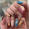 24pcs Red Star Print Fake Nails Sweet Cool Short Almond Press On Nail for Women Wearable Detachable Spice Girl False Nails