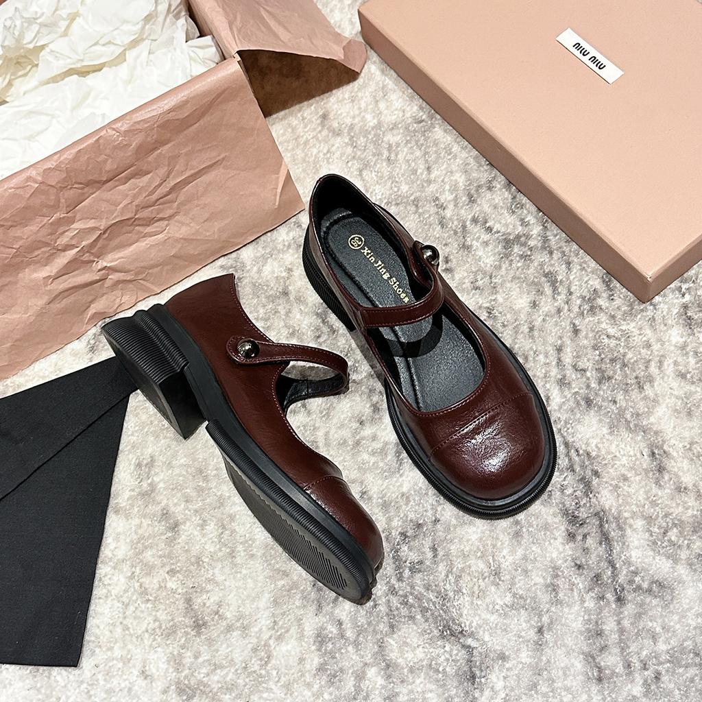 Q1-36 French Retro Platform Mary Jane Single Shoes Loafers Autumn and Winter Niche High-end Small Leather Shoes Women's Shoes Black