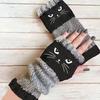 Yousheng 1 Pair Riding Gloves Embroidery Pattern Fingerless Knitted Gloves with Extended Cuffs Half-Finger Design Thumb Hole Winter Gloves