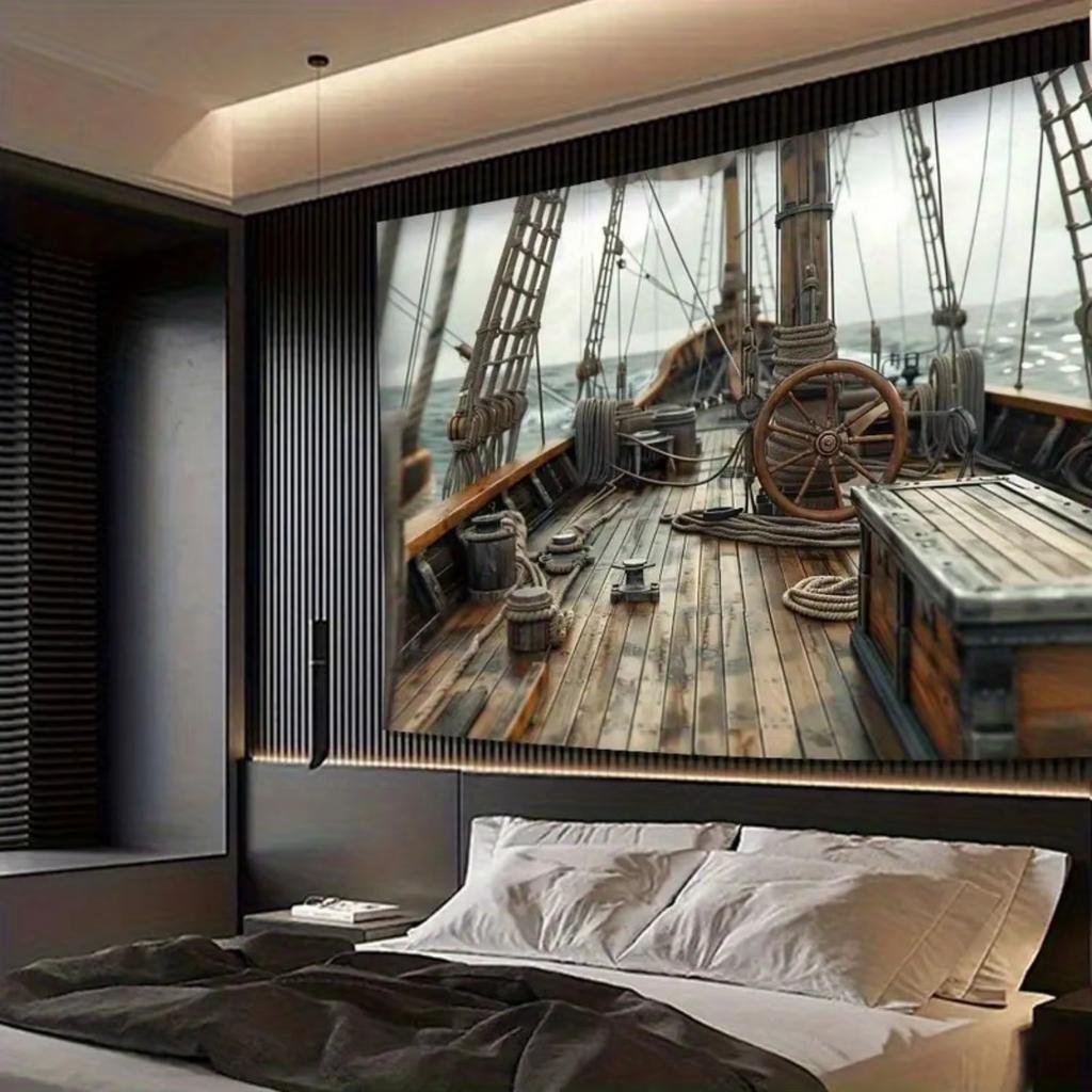 Vintage Ship Deck Tapestry Nautical Themed Wall Art Seafaring Vessel Wall Decor Art Home Decoration Adventure Room Decor
