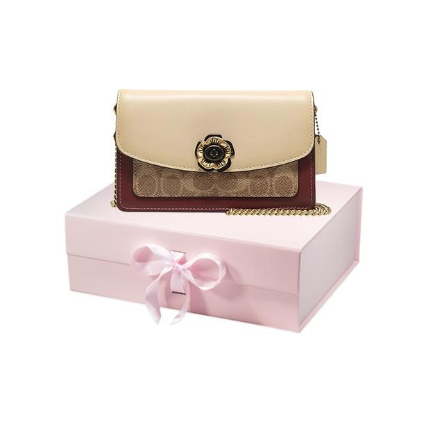 Coach Parker 18 Camellia Turnlock Color Block Signature Print Coated Canvas And Leather Chain Shoulder Bag Women Shoulder Bag 1680-B4QVB