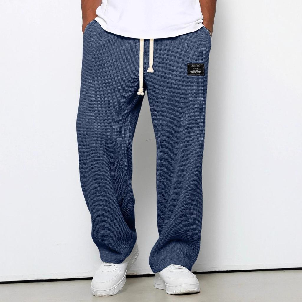 Pantaloni della tuta casual sportivi a gamba dritta in maglia waffle con elastico e coulisse a vita media
