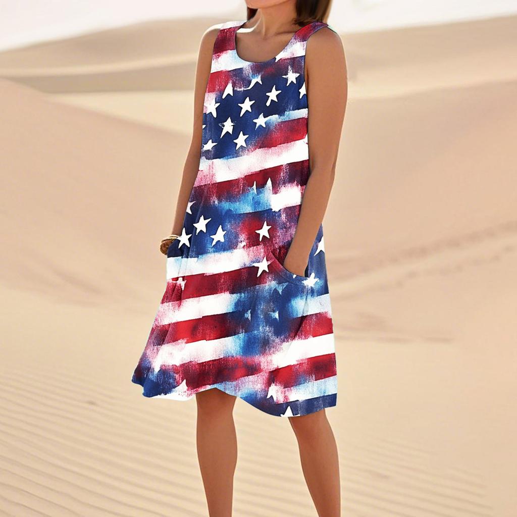 Summer Dresses For Women Loose Beach Vacation Casual Sleeveless Sundresses With Pockets Tank Dress