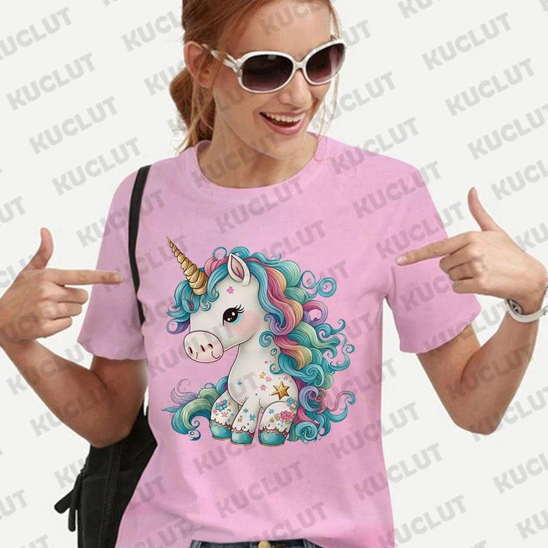 

Футболки для женщин Футболка с милым принтом Fuuny Unicorn Летние женские футболки Повседневная женская одежда Harajuku Oversize Футболки Топы 4XL
