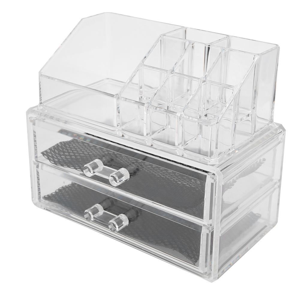 Transparent Makeup Storage Box Set TwoTier Box Jewelry Lipstick Organizer Display Holder