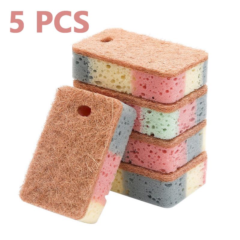 

Double-sided Color Cleaning Sponges Pan Pot Dish-Washing Sponges Household Scouring Pad Kit Tools Kitchen Tableware Brush 5 Pcs