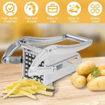 French Fry Cutter Stainless Steel and Plastic Potato Slicer Manual Vegetable Potato Chips Maker French Fries Cutter Kitchen Tool