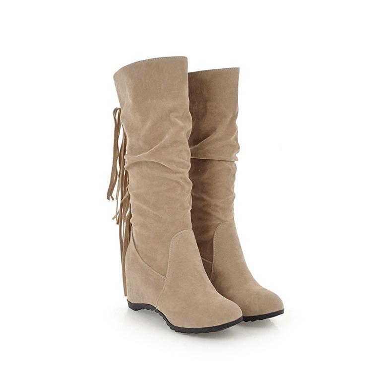 Mote Dame Flate Støvletter Lave Gummi Hæler Søm PU Kort Plysj med Dame Gummistøvler Regn Lav PU Hæler Søm Kort Plysj