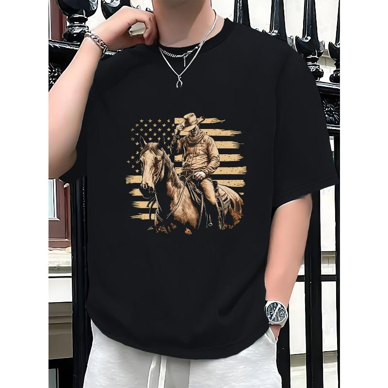 

European sizes cowboy on horse men s Tshirt comfort fit 4XL чорний