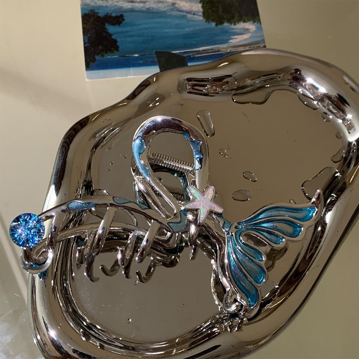 

Star fishtail grab clip female 2025 metal pearl shark clip back head hair clip