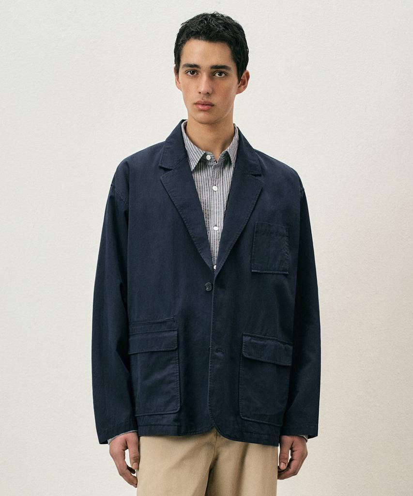 Costume O’Clock Cotton Loose Fit Washed Blazer Navy Coosjk039Navy