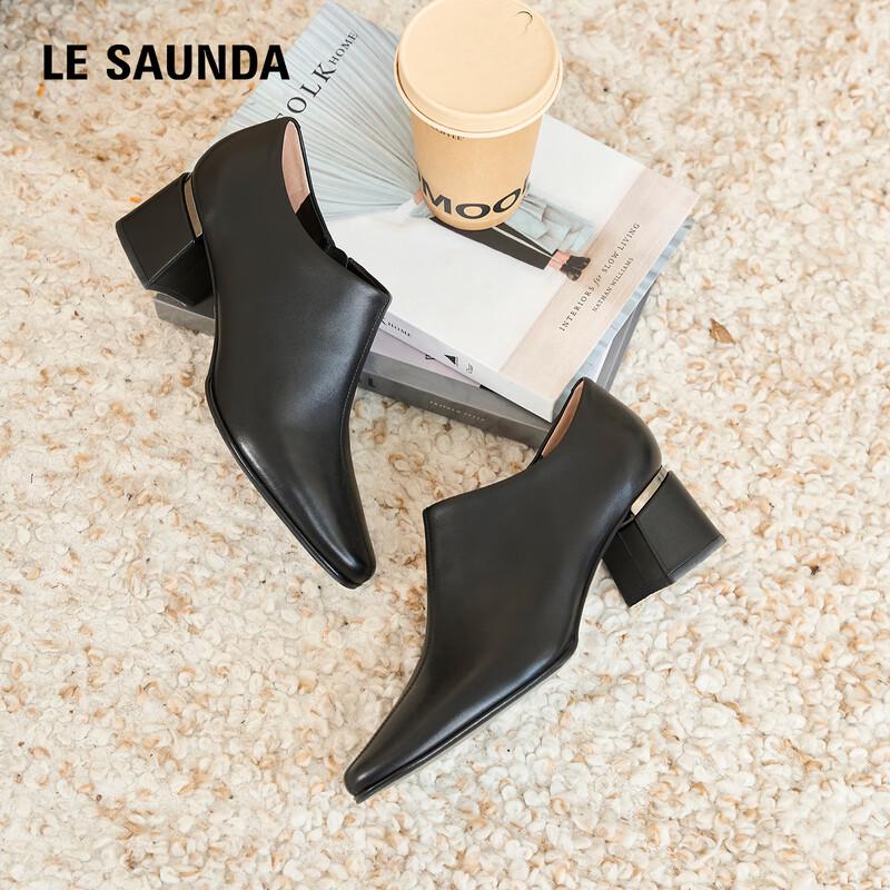 Le Saunda Women's Leather Block Heel Ankle Boots