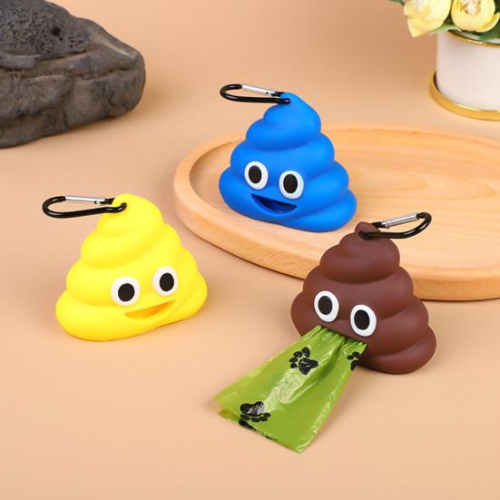 Cartoon Pattern Pet Waste Bag Dispenser with Carabiner Easy to Hang Stool-Shaped Vinyl Pet Degradable Garbage Bag Dispenser Cat Dog Hang-Out