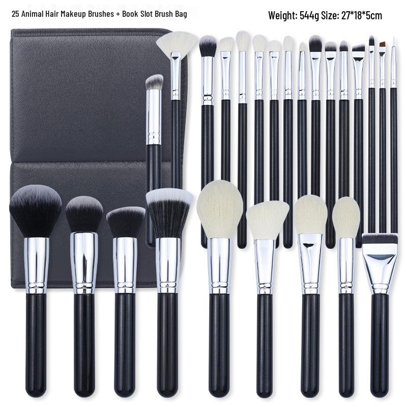 Luxury 25-Piece Professional Makeup Brush Set with Animal Hair for Makeup Artists