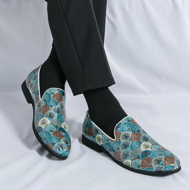 Fashion Trend New Designer Printing Pattern Loafers For Men Flats Walking Shoes Business Wedding Party Leather Shoes Dress Moccasins
