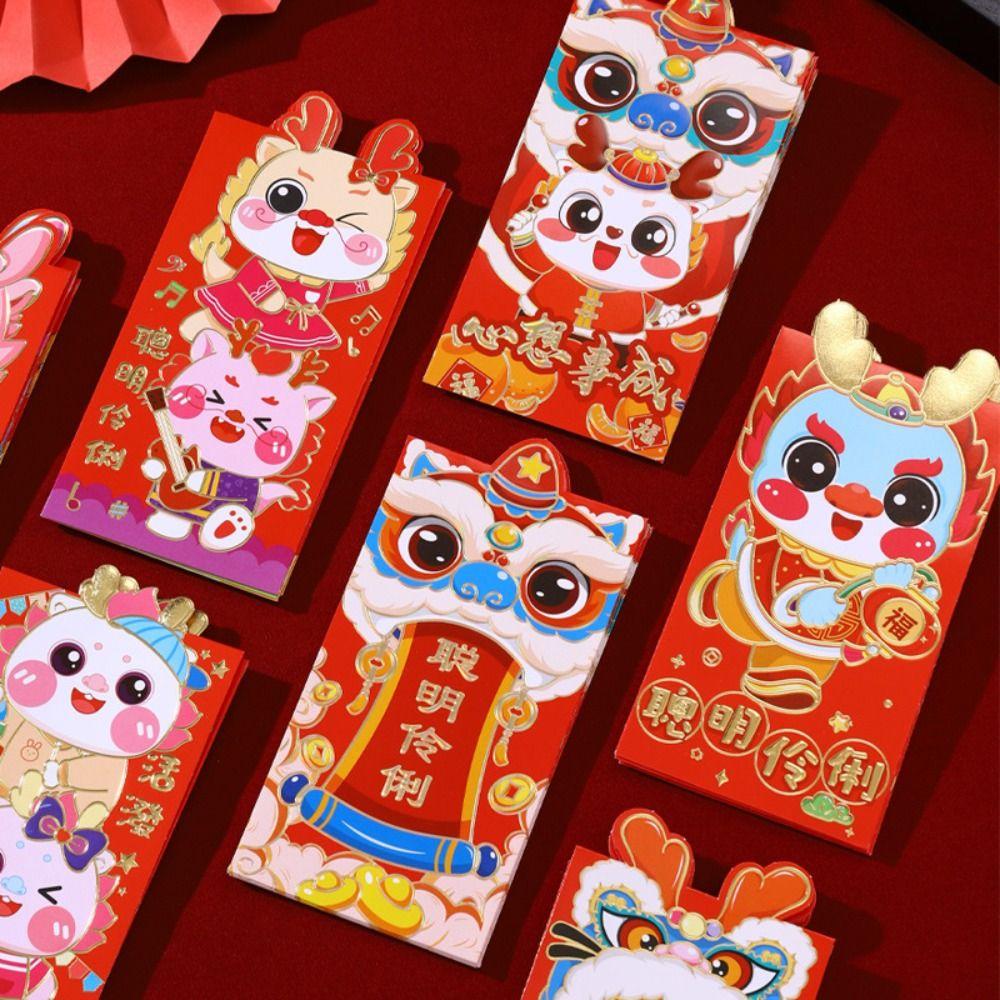

6pcs/set Dragon Year Packet Envelopes Spring Festival New Year Money Bag Party Supply Red Envelope