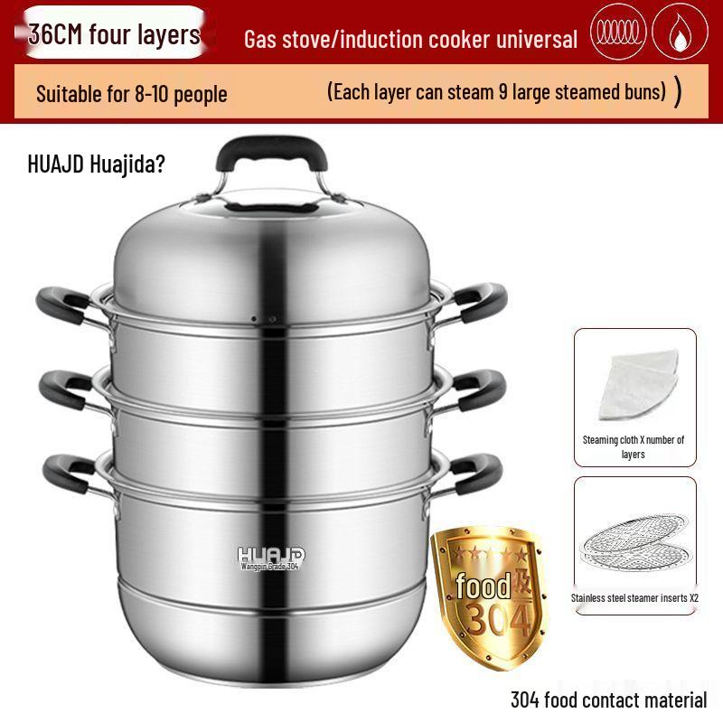 304 Stainless Steel Double Layer Steamer Pot for Induction & Gas Stoves - Multi-Functional, Thickened, Food Grade