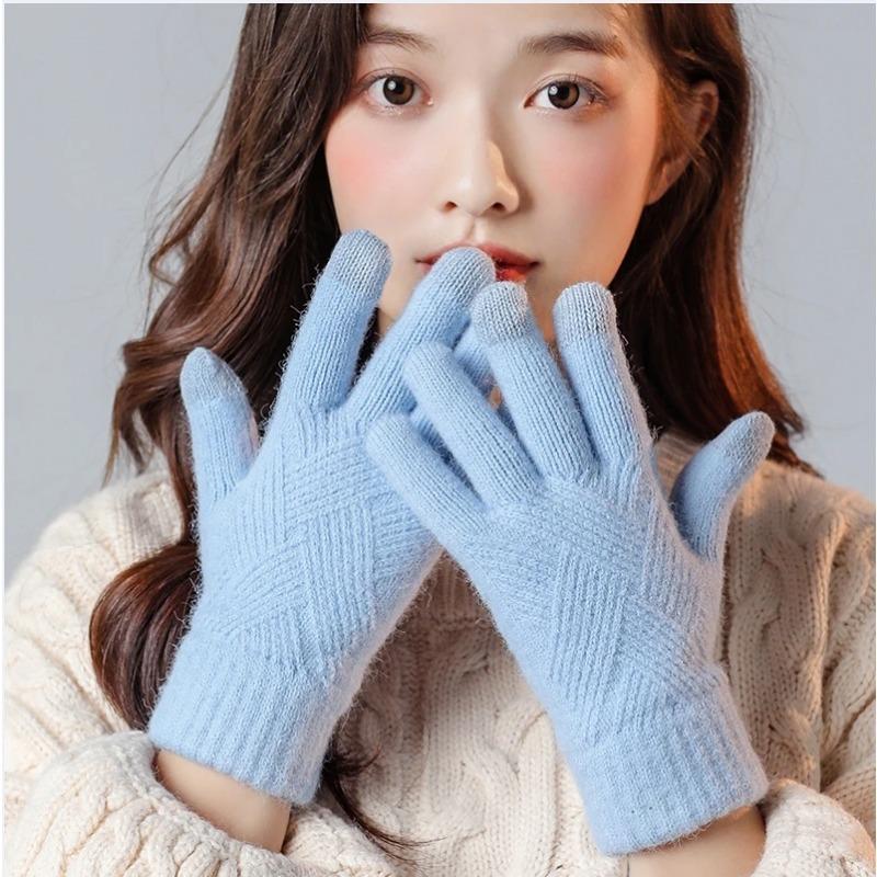 Fashion Cashmere Women Men Winter Cashmere Cold Protection Double-layer Thickening Warm Touch Screen Knitted Woolen Gloves