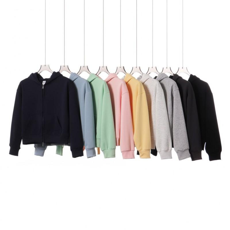Korean Style Womens Short Hooded Zip-Up Cotton Blend Sweatshirt Loose Fit Winter Casual Top