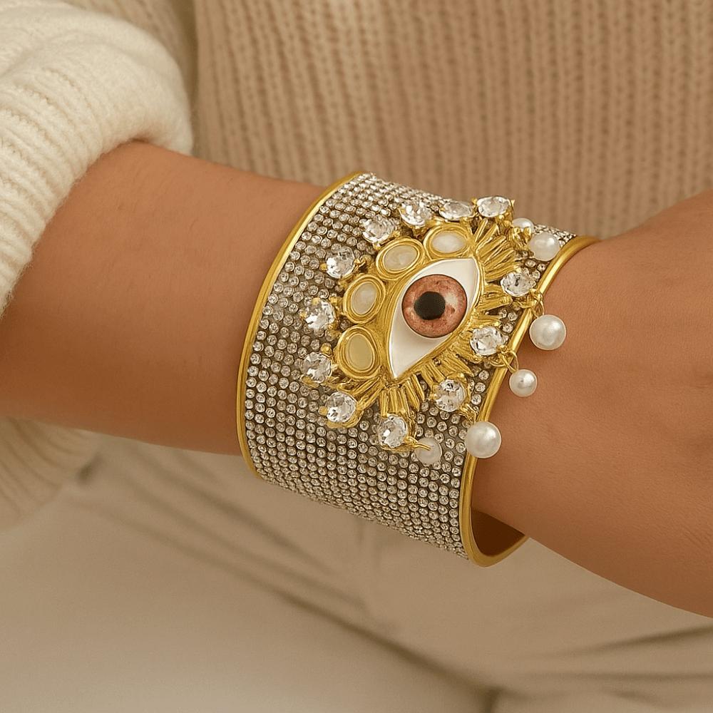Zinc Zinc Alloy Demon's Eye Bracelets Full Rhinestone Geometric Cuff Bangles  Girls Gift