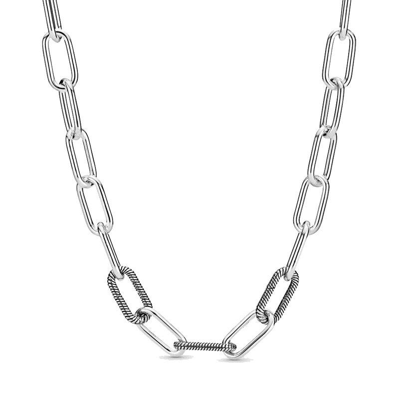 Authentic 925 Sterling Silver Me Link Snake Chain Pattern Circular Clasp Necklace For Women Bead Charm Diy Fashion Jewelry