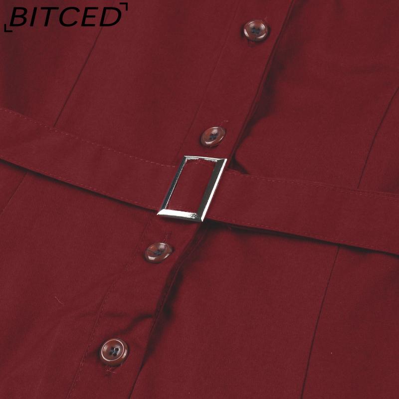 BITCED Women's Single-Breasted Wide-Skirted Retro-Style Waist-Cinched Solid-Colour Dress