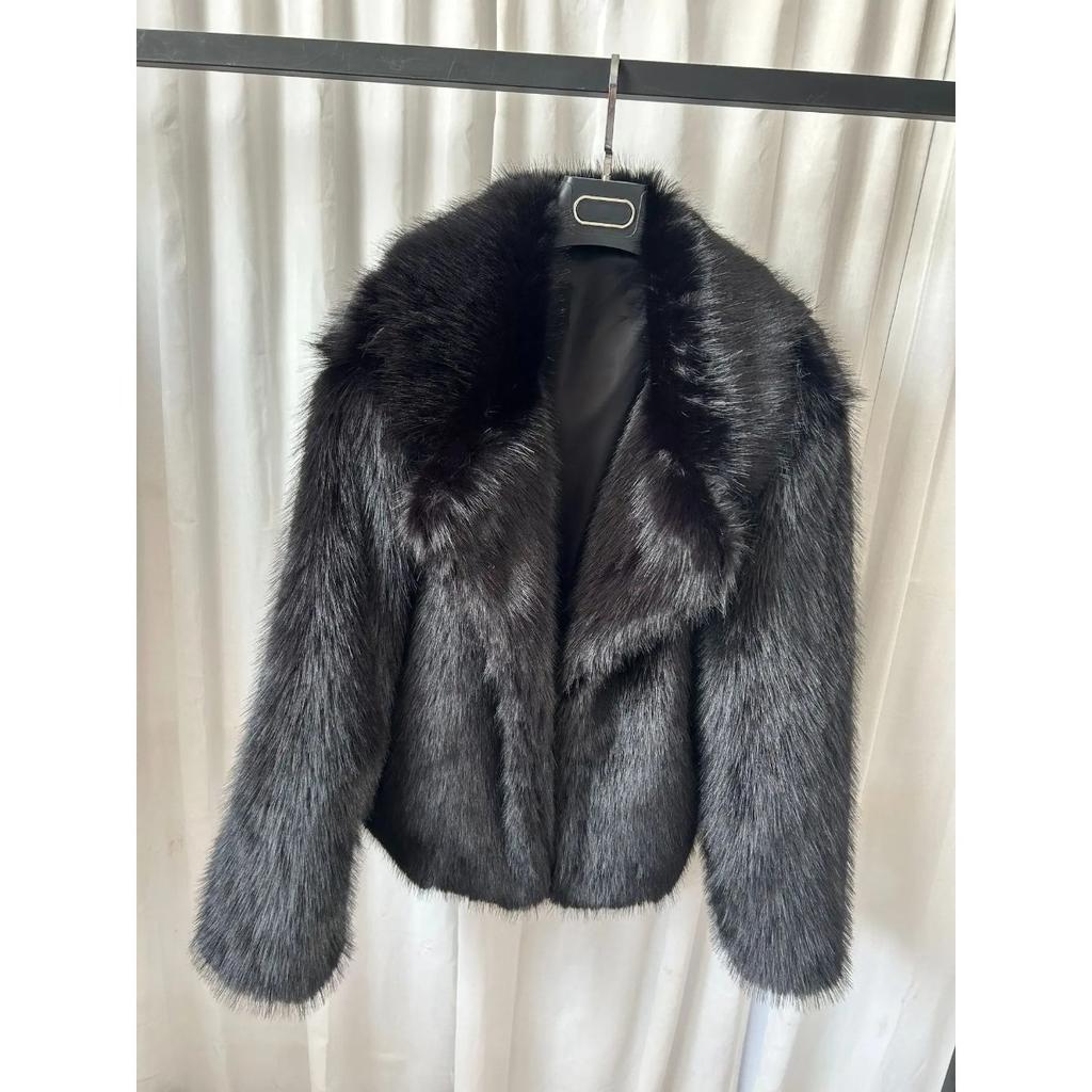 VAYLA Women Winter Imitation Fur Coat Pure Color Furry Collar Loose Lady Mink Fur Outwear Versatile Female Artificial Fur Coat