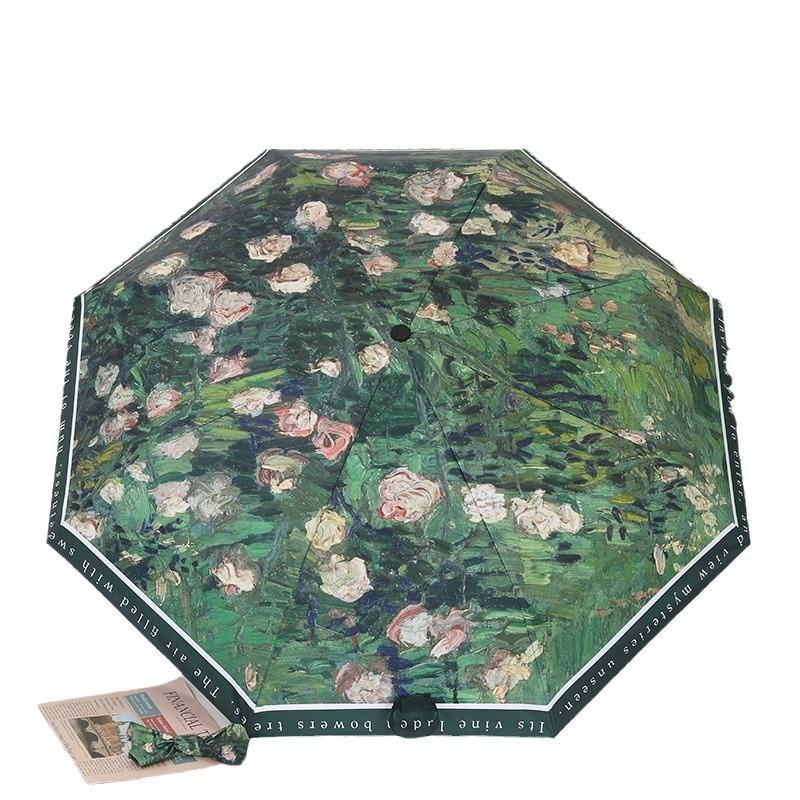 Automatic oil painting umbrella folding female vinyl anti-ultraviolet sunscreen sun umbrella custom logo