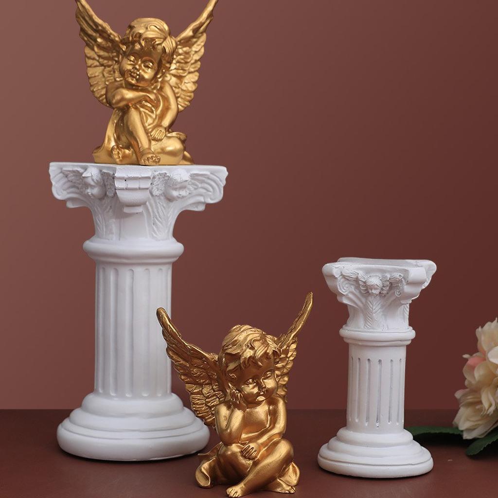 Nordic Roman Column Decor with Angel Wings - Resin Photography Props for Wedding, Vintage Shelf Ornament Minimalist Sculpture