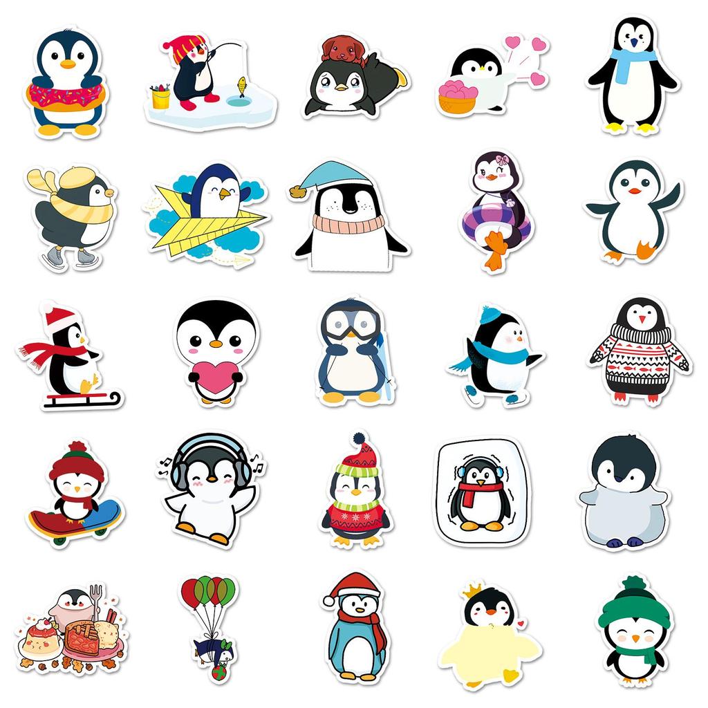 50 Cute Waterproof Cartoon Penguin Stickers for DIY Decoration, Journal, Water Bottle, and Suitcase