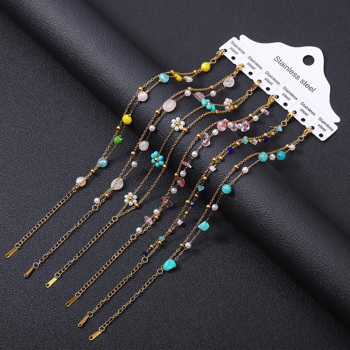 

6 шт./комплект Браслет из нержавеющей стали с двойным слоем, разноцветный браслет со стразами и золотистыми круглыми бусинами, изысканный ювелирный подарок 17cm