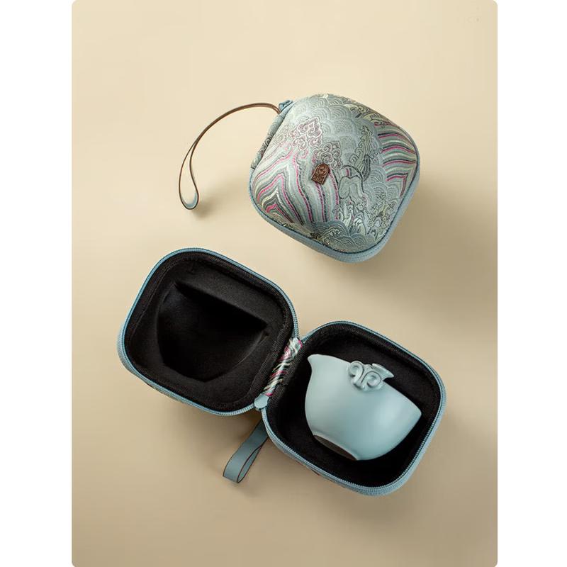 Wanchiantang Portable Ceramic Travel Tea Set - One Pot, Two Cups