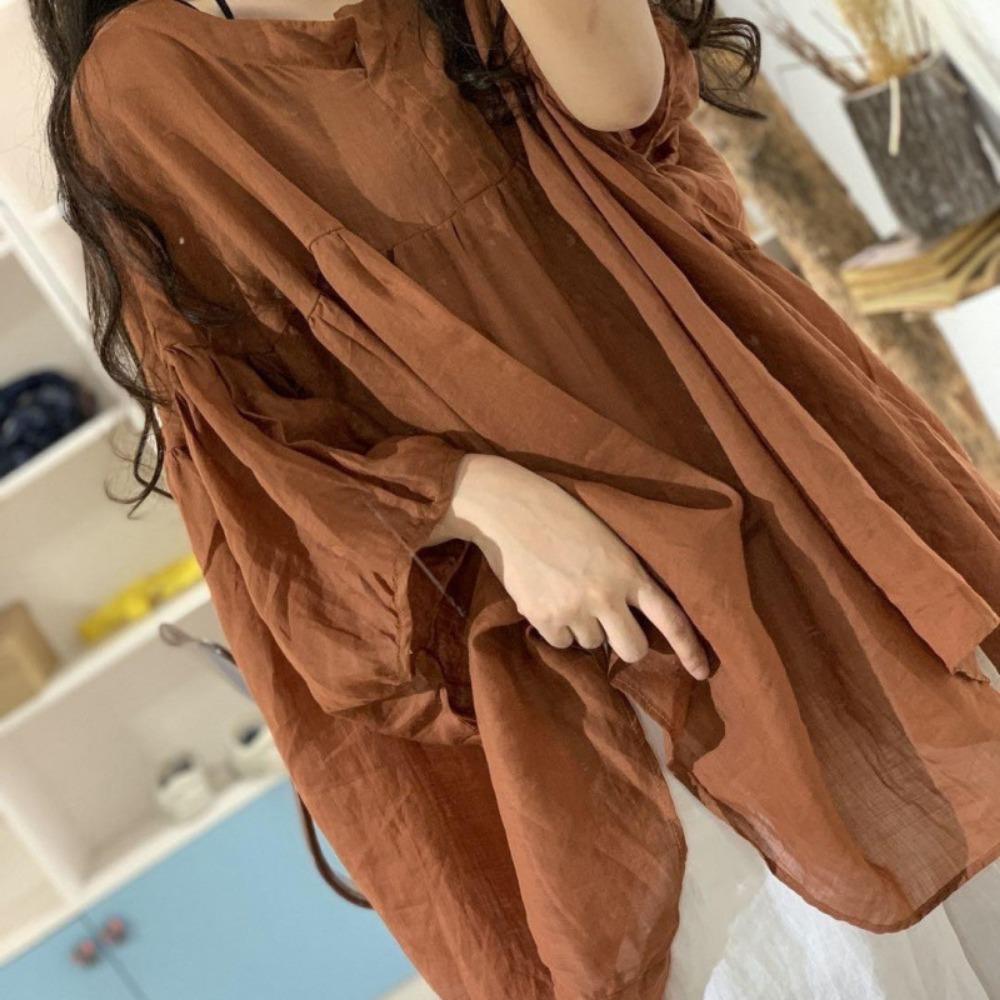 

Женская льняная блузка «летучая мышь» - На одной пуговице, Свободного кроя, Летняя защита от солнца, Модный ретро-стиль XXXXL коричневый