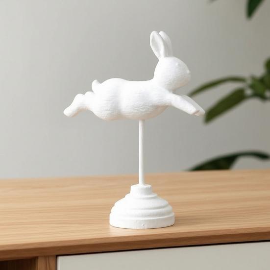 Wooden Bunny Figurine, Nordic Style Floating Running Rabbit Statue with Base for Desk, Bookshelf, TV Cabinet Home Decor