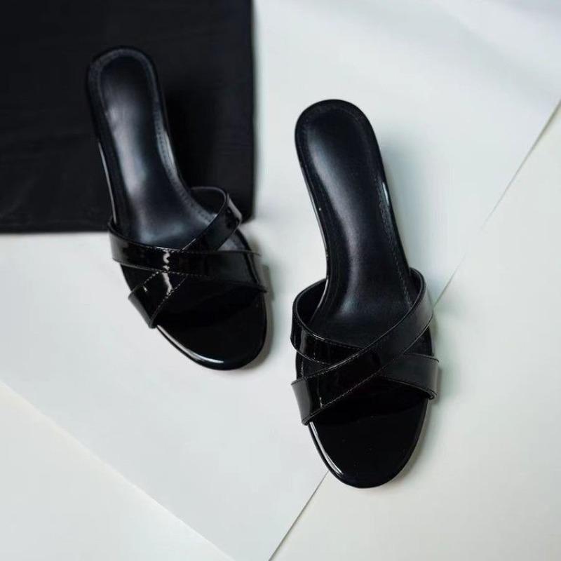 Fashion Slippers Women Summer New Versatile Fashion Outer Wear Round Toe Open Toe Crossed One Strap Non-slip High Heels