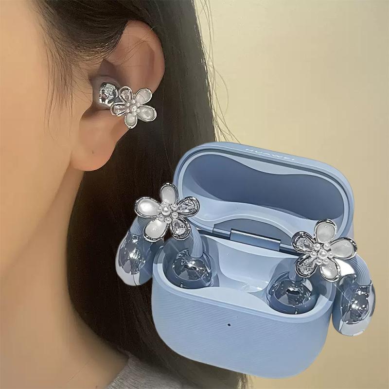 Korean Elegant Bling Flower Shaped Earphone Clip Charms Earphone Jewelry Wireless Earbuds Decoration For Girls Creative Gift
