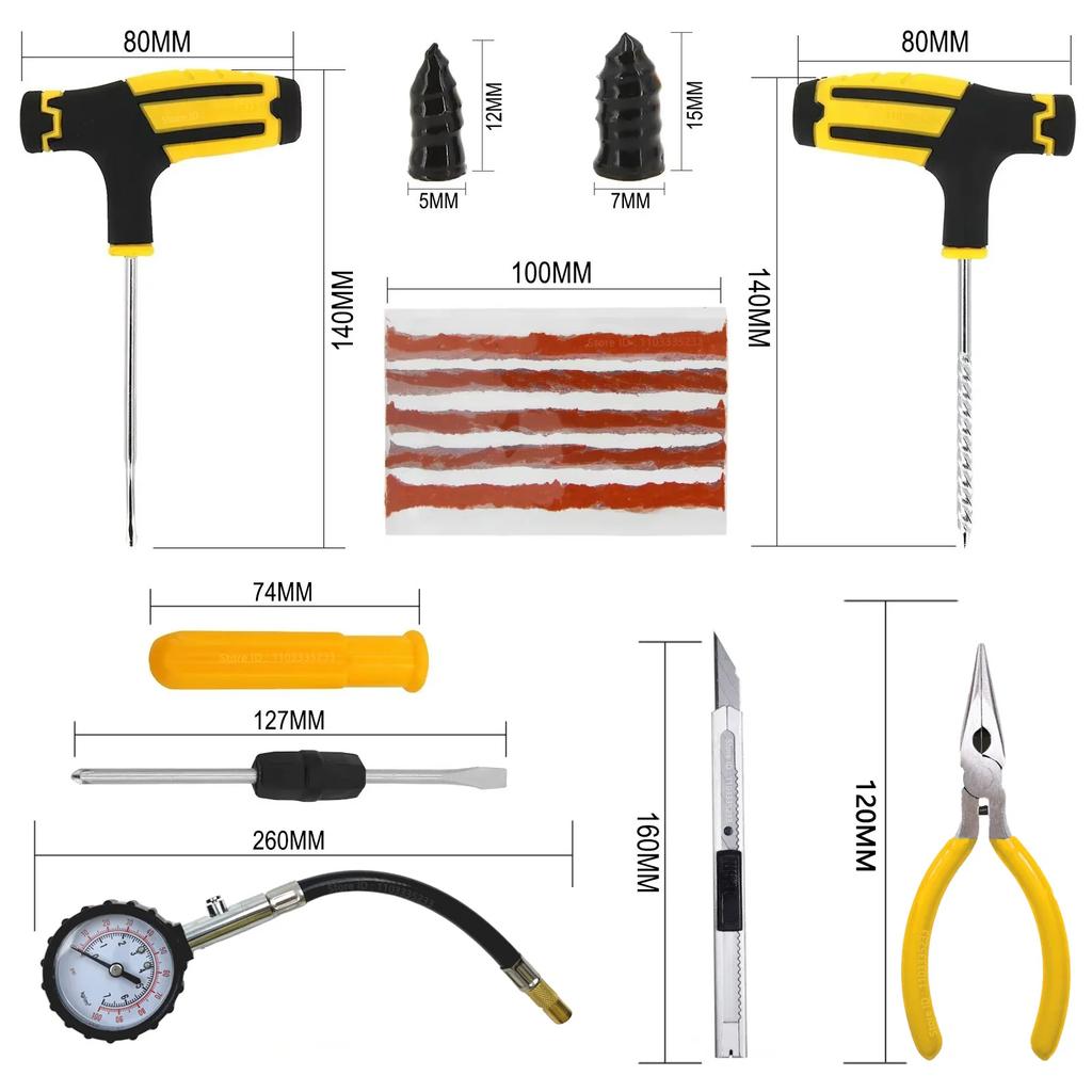 Universal Car Tire Repair Kit with Tire Repair Strips, Portable Emergency Puncture Fixing Tool for Auto, SUV, Truck - Quick Plug