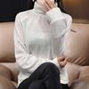 Women S White Long Sleeve High Neck Knit Sweater Casual Pullover